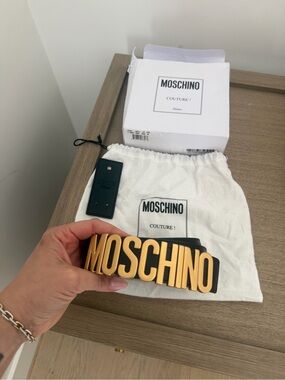 Moschino Black Belt with Gold MOSCHINO Lettering